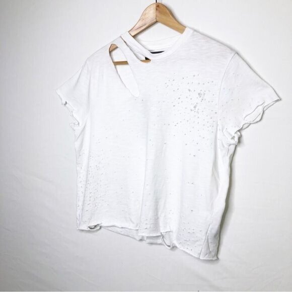 Amiri slash tee  cropped white distressed tee shirt - Picture 9 of 13